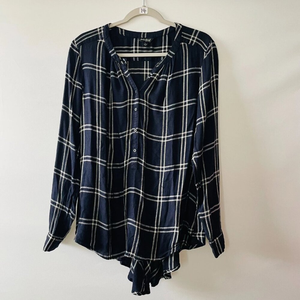Lucky Brand Womens Blue Long Sleeve Plaid Button Up Hi Low Hem Top Size Large